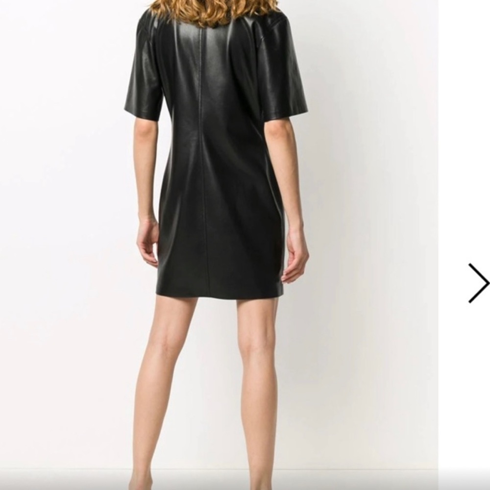 NANUSHKA “Berto” Vegan‎ Leather Collared Button-down Shirtdress in Black - Picture 4 of 15